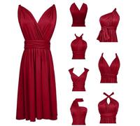 RUIRUILICO Abito Cerimonia Donna con Schiena Scoperta Multiway Vestito Elegante a Portafoglio Scollo a V Mini Abito da Cocktail Festa Senza Maniche