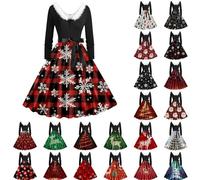 RUIRUILICO Abito da donna elegante con scollo a V in pile, abito da cocktail a maniche lunghe, casual, per Natale, taglio ampio, swing natalizio, abito da cocktail