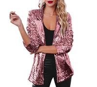 RUIRUILICO Blazer con paillettes da donna casual chic giacca blazer a maniche lunghe con paillettes cardigan brillante per feste da discoteca e serate eleganti giacca da completo, rosa acceso, S