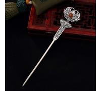 Ruiruiming, forcina per capelli cinese, vintage, in argento 925, da donna, capelli lunghi, forcina cinese retrò, peonia intagliata con agata rossa, bacchette per capelli con perline