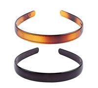 RUIRUIMING - Set di 2 fasce per capelli semplici e alla moda, in plastica, a denti fini, accessori per capelli per donne e ragazze (nero + marrone)