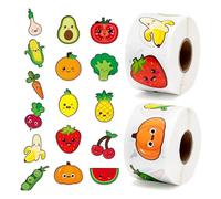 RUISPEED 1000 pezzi adesivi di frutta per bambini, 1,5 pollici, 16 motivi adorabili, adesivi impermeabili a forma di rotolo con mele banane fragole angurie ideali per feste di compleanno ricompense