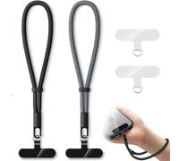 RUISPEED 2er-Pack Handyband mit Handschlaufe & Tether Patch Universal Handykette verstellbar multifunktional Polyester Sicherheitsband für Smartphone Frauen Männer Schwarz Grau