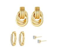RUISPEED 3 paia di orecchini set d'oro 14K placcato cerchi e pendenti con zirconi ipoallergenici resistenti all'acqua per donne e adolescenti