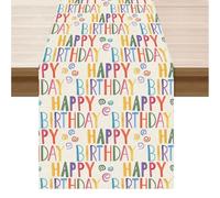 RUISPEED Rosa Tischläufer Geburtstag mit Happy Birthday Aufschrift, 180 x 35 cm, stilvolle Tischdeko für Frauen Mädchen Party, auch ideal als Tischdeko Einschulung 2025