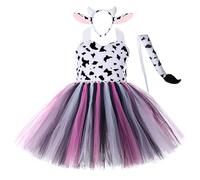 RUITOTP Costume Cosplay Animale per Bambina Vestita da Compleanno Principessa Mucca Abito in Tulle con Fascia e Coda Vestiti di Carnevale