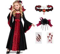 RUITOTP Costume Vampiro Bambina, Vestito da Vampiro Bambina con Accessori | Abito da Vampir-o Bambin-a, Vampira Costume da Regina, Costumi da Vampir-o Gotici per Halloween, Carnevale, Cosplay Party
