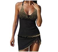 RUITOTP Due Pezzi Tankini da Donna con Motivo a Costine Costumi da Mare Sexy Scollo a V con Slip Vita Alta Tankini Modellante Curvy Contenitivo Beachwear Sportivo Swimwear