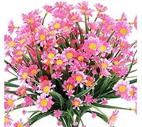 Ruiuzi 4 Pezzi Fiori Margherita Artificiali Fiori Finti Plastica Non sbiadiscono Resistente ai Raggi UV Balcone per Giardino Portico Decorazione (Rosa)