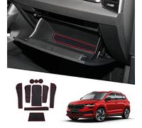 Ruiya per Skoda Karoq 2018-2024 Antiscivolo Interno Tappetini, Tappetini in Gomma per Auto Tappetino Bracciolo Protezione Scanalatura Porta Tappetini Gomma Accessori Karoq