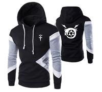 RUIYOR Felpa con Cappuccio da Uomo per Fullmetal Alchemist Felpe con Cappuccio Stampate Patchwork A Maniche Lunghe Casual con Coulisse-Black+Grey||XXL