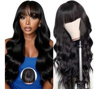 Ruiyu Parrucche frontali in pizzo 2x4 con frangia per donne nere da indossare e andare senza colla con frangia 180% densità chiusura 100% capelli umani vergini brasiliani 61 cm