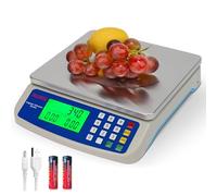 RUJIXU Grande bilancia digitale da cucina in acciaio inox per alimenti da 30 kg con display LCD per cuocere il pane e preparare i pasti, bilancia per contare parti e monete kg/lb/oz 6 V adattatore di