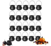 rujjftsy Confezione da 20 mini ciotole in plastica nera, calderone da strega con manico, per Halloween, streghe, caramelle, caramelle, decorazioni per feste, festa di San Patrizio