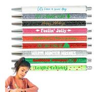 Rukjmqi Penne a con Glitter - 9 Pezzi di Cancelleria con Glitter per Natale,Penne con Frasi Divertenti,per Colleghi Adulti Scuola Ufficio Festa Regalo per il Riempimento delle Calze