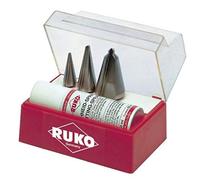 RUKO 101009 - Juego brocas cónicas HSS, Broca cónica HSS nº 1, 2 y 3 + spray de corte
