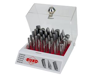 RUKO 116008 - Juego de 35 fresas de metal duro con vástago de 6 mm en vitrina de plástico