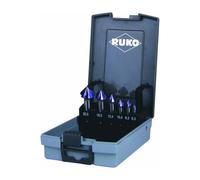 Ruko HSS - Set di piombini per sbavatura e cono, in scatola di plastica, Din 335, tipo C, 90 gradi, finitura TiAlN, 6 pezzi, R102152FRO