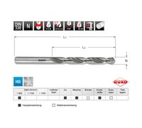 RUKO Punta trapano elicoidale DIN 338 modello N HSS G, Ø6,50mm, L=01mm Quantità:10