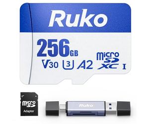Ruko Scheda Micro SD da 256 GB con adattatore e lettore, A2, Class10, UHS-I U3/V30, 4K UHD, fino a 100 MB/s in lettura, scheda di memoria TF per droni U11MINI 4K, fotocamere, console di gioco