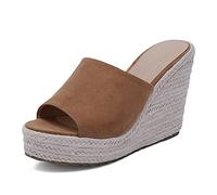RUKOEVIM Classicoo Donna Platform Espadrille Wedge Sandali Cordoncino Scarpe Punta Aperta Cross Slingback Estate Scarpe Chiuse Davanti Cinturino alla Caviglia Scarpe Camel Size 39