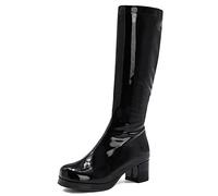 RUKOEVIM Fashion Women's Over Knee Boots GO GO Boots White Knee High Boots Stretchy Chunky Heels Boots Candy Boots Black Size 37