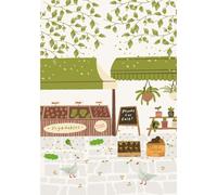Ruled Notebook, For Note-taking, Jotting, Journaling, Planning or Diary for School and Work, 7”x10”, 150 Pages, Cream Paper, Softcover, Urban Shop Front, Plant Market Scene, Stationery Gift