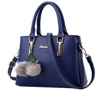 Rullar Donna Multifunzione Borsa a Spalla in Pelle PU Borsa a Tracolla Mano Borse Tote con ornamenti di peluche Borsetta Shoulder Bag Blu scuro