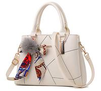 Rullar Moda Giuntura Borsa a Mano Donna Borsa a Spalla Tracolla per PU Pelle Tote con Pendente in Peluche Pochette e Clutch Shoulder Handbag Beige