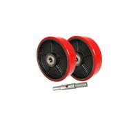 Rulli for transpallet, set da 2 - Ruote sterzanti for transpallet con asse 180x50 mm (diametro 180 mm, larghezza 50 mm) Ruote sterzanti con battistrada in polietilene Cuscinetti integrati ID 20 mm, ac