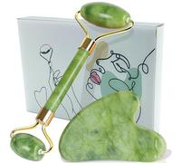 Rullo di giada per il viso + Gua Sha + Guida all'uso - Massaggiatore Viso e corpo - Migliora i segni dell'invecchiamento - Anti Rilassante - Gua Sha Viso (Set Jade)
