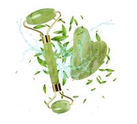 Rullo di Giada per il Viso, Gua Sha, Massaggiatore Lifting Viso e Corpo Jade roller Pietra per Lenire la Pelle Eliminare il Gonfiore degli Occhi Rilassante, Skincare Completo, Regalo di Natale