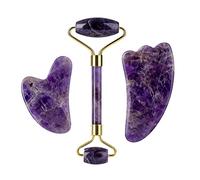 Rullo di Massaggio di Ametista Naturale Rullo di Massaggio di Giada Guazzo Guasha Set di Rulli di Giada di Cristallo Raschiante di Pietra,Gua Sha A raccolta domiciliare (Color : 3pcs No Box)
