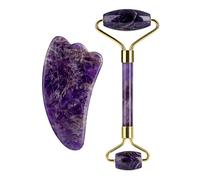 Rullo di Massaggio di Ametista Naturale Rullo di Massaggio di Giada Guazzo Guasha Set di Rulli di Giada di Cristallo Raschiante di Pietra,Gua Sha A raccolta domiciliare (Color : Set B No Box)