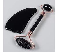Rullo facciale for strumento di ossidiana nera Set di strumenti Gua Sha Massaggio for massaggiatore di cristallo di pietra naturale, 2 pezzi senza scatola raccolta domiciliare