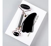 Rullo facciale for strumento di ossidiana nera Set di strumenti Gua Sha Massaggio for massaggiatore in cristallo di pietra naturale, set da 2 pezzi raccolta domiciliare