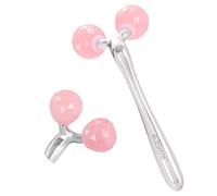 Rullo massaggiante viso in quarzo rosa 3D, giada naturale per massaggiare la pelle, scolpire la mascella, occhi gonfi, anti-rughe e età a forma di V, strumento Gua Sha