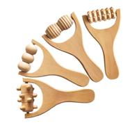 Rullo Massaggio in Legno 4 Pezzi 15x8x3cm per Spalle e Gambe | Impugnatura Ergonomica, Portatile e Pratico, Uso all'Aperto, Colore Kaki, per Massaggio su Tutto il Corpo