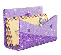 Rulyyo Organizer per posta, porta buste, in acrilico viola glitterato, da scrivania, per piccoli documenti, banconote, quaderni, lettere, per casa, scuola, ufficio