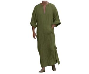 RUMAOZIA Abbigliamento Arabo Uomo Caftano Cotone Scollo A V Caftano Manica Corta Robe Moda Tunica Camicia Da Notte Vestito Da Preghiera Uomini Thobe Arabia Saudita Abbigliamento Etnico Ramadan, Q