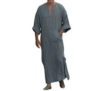 RUMAOZIA Abbigliamento Arabo Uomo Kaftan Cotone Scollo a V Kaftan Manica Corta Robe Alla Moda Tunika Camicia da Notte Vestito da Preghiera Uomo Thobe Arabia Saudita Abbigliamento Uomo Etnico