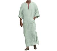 RUMAOZIA Abbigliamento Arabo Uomo Kaftan Cotone Scollo a V Kaftan Manica Corta Robe Alla Moda Tunika Camicia da Notte Vestito da Preghiera Uomo Thobe Arabia Saudita Abbigliamento Uomo Etnico