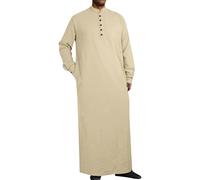 RUMAOZIA Abbigliamento arabo Uomo Musulmano Caftano Abaya Uomini Manica Lunga Medio Oriente Arabi Saudita Abiti Abiti da Preghiera Abbigliamento da Uomo Cotone Lino Abiti Ethno Muslim Thobe, N kaki, L