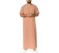RUMAOZIA Abbigliamento arabo Uomo Musulmano Caftano Abaya Uomo Thobe Loungewear con cerniera Abbigliamento islamico Cotone Lino Abaya Accappatoi Abbigliamento da preghiera per uomini Manica corta