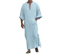 RUMAOZIA Abbigliamento da preghiera per uomini Kaftan da uomo Kaftan da uomo in cotone e lino Abbigliamento afghano da uomo Tunika Abaya Estiva Cool Jilbab Robe musulmana Abbigliamento islamico arabo