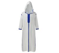 RUMAOZIA Abito musulmano da uomo Caftano da uomo in cotone a strisce stampate abiti musulmani con cappuccio allentato Jubba Arabo Thobe Maniche lunghe Medio Oriente Dubai Saudi Caftano Ramadan