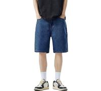 RUMAOZIA Baggy Jeans da uomo, pantaloni corti vintage, bermuda, pantaloni in jeans, gamba dritta, con tasca, lunghezza al ginocchio, in denim, pantaloni estivi larghi, tinta unita, leggeri, Blu, XL