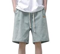 RUMAOZIA Bermuda Jorts, pantaloni corti da uomo, pantaloni in denim, lunghezza al ginocchio, stile vintage, bermuda, jeans a gamba dritta, jeans estivi con tasca per l'estate, Azzurro 1, M