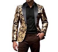 RUMAOZIA Blazer da uomo con paillettes, giacca da smoking, giacca da uomo con giacca lucida, abito da sposa, mese di carnevale, costume metallico, gold, L