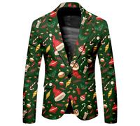 RUMAOZIA Blazer da Uomo per Natale Anzugjacke Blazer Natalizio Comodo a Maniche Lunghe con Revers Giacca da Festa Divertente Blazer da Festa con Stampa di Babbo Natale Costume di Natale, R verde., XXL